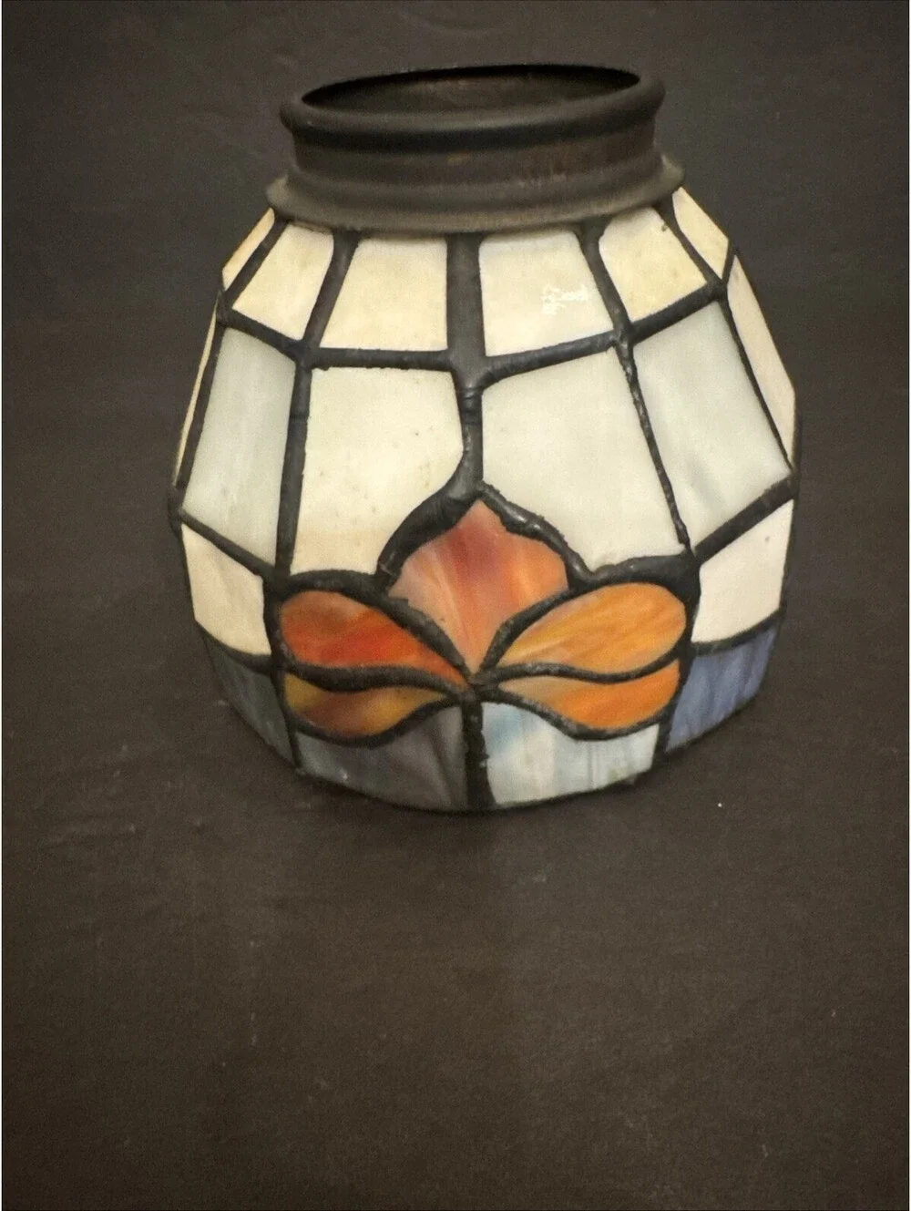 Small Tiffany Style Stained Glass Lamp Shade Floral Pattern 4” H By 4.5” Wide